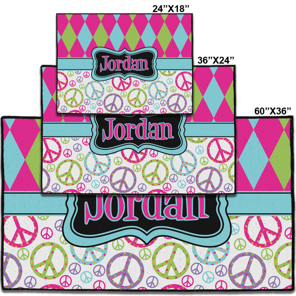 Harlequin & Peace Signs Personalized Door Mat - Group Parent IMF