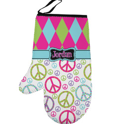 Harlequin & Peace Signs Left Oven Mitt (Personalized)