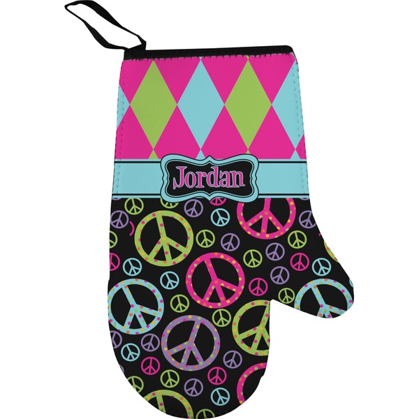Custom Harlequin & Peace Signs Oven Mitt (Personalized)