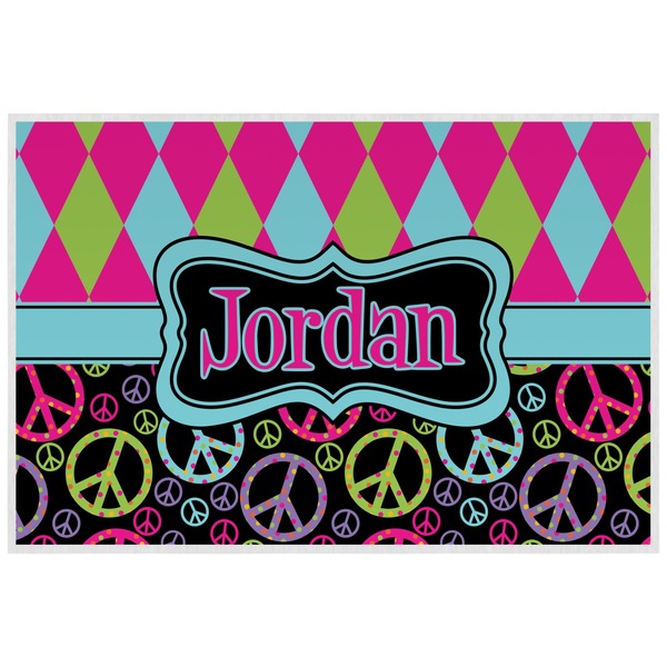 Harlequin & Peace Signs Personalized Placemat (Back)