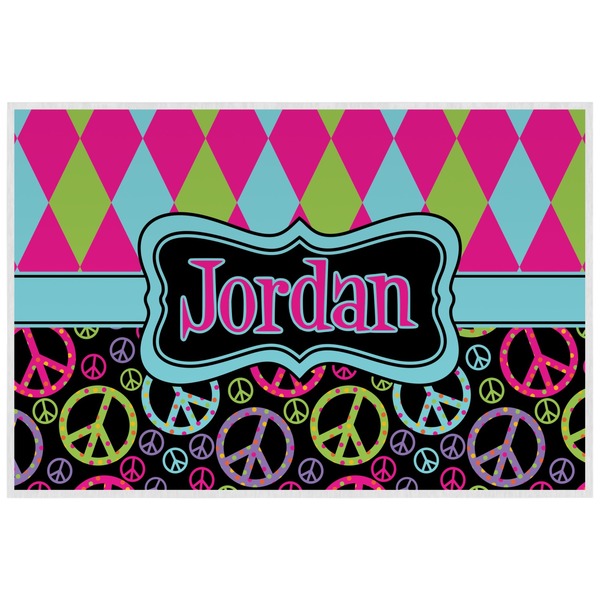 Custom Harlequin & Peace Signs Laminated Placemat w/ Name or Text