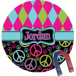 Harlequin & Peace Signs Round Fridge Magnet (Personalized)