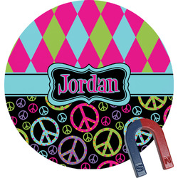 Harlequin & Peace Signs Round Fridge Magnet (Personalized)