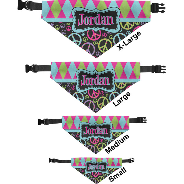 Harlequin & Peace Signs Pet Bandana Sizes