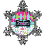 Harlequin & Peace Signs Vintage Snowflake Ornament (Personalized)