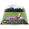 Harlequin & Peace Signs Picnic Blanket - with Basket Hat and Book - in Use