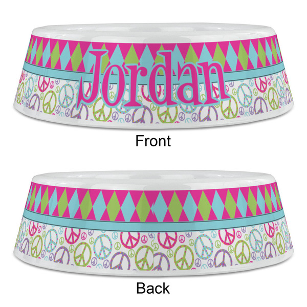 Harlequin & Peace Signs Plastic Pet Bowls - Large - APPROVAL