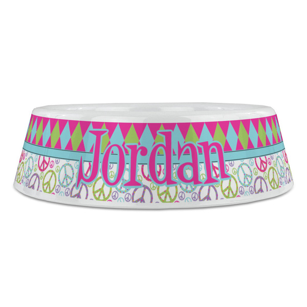Harlequin & Peace Signs Plastic Pet Bowls - Large - FRONT