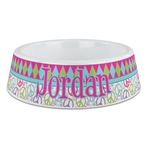 Harlequin & Peace Signs Plastic Dog Bowl - Large (Personalized)
