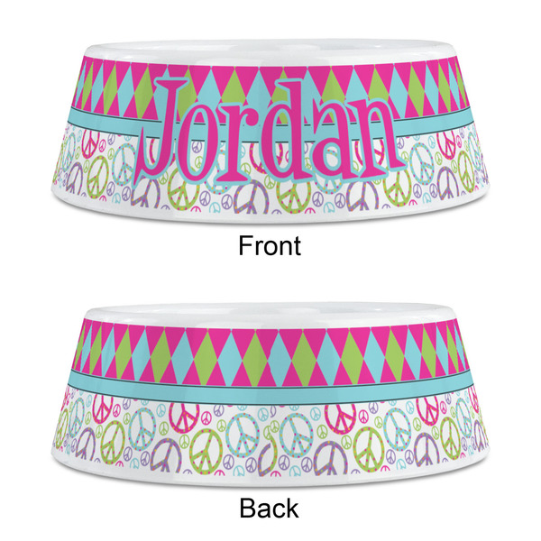 Harlequin & Peace Signs Plastic Pet Bowls - Medium - APPROVAL