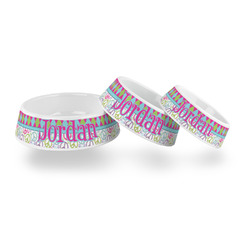 Harlequin & Peace Signs Plastic Dog Bowl (Personalized)