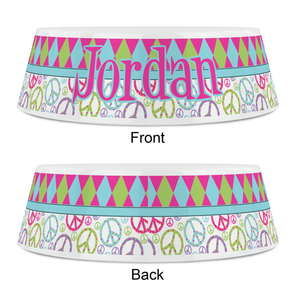 Harlequin & Peace Signs Plastic Pet Bowls - Small - APPROVAL