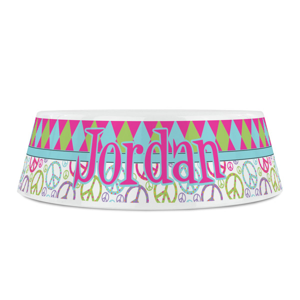 Harlequin & Peace Signs Plastic Pet Bowls - Small - FRONT