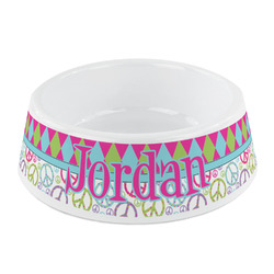 Harlequin & Peace Signs Plastic Dog Bowl - Small (Personalized)