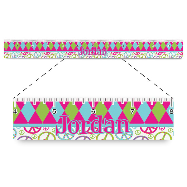 Custom Harlequin & Peace Signs Plastic Ruler - 12" (Personalized)