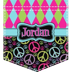 Harlequin & Peace Signs Iron On Faux Pocket (Personalized)