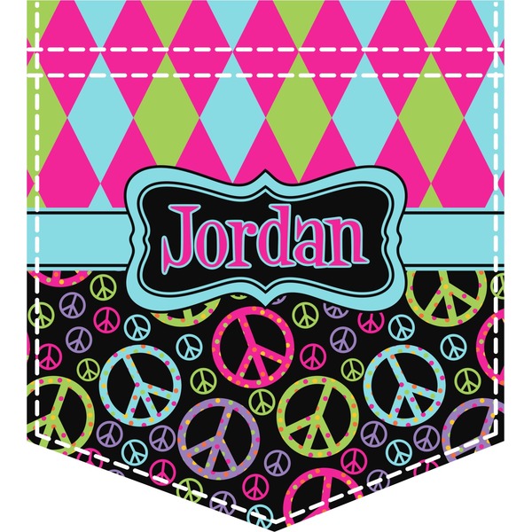 Custom Harlequin & Peace Signs Iron On Faux Pocket (Personalized)