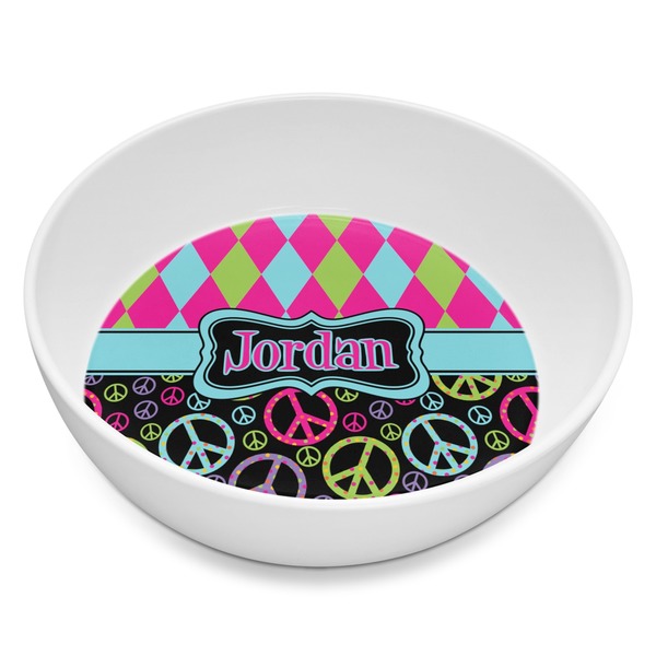 Custom Harlequin & Peace Signs Melamine Bowl - 8 oz (Personalized)