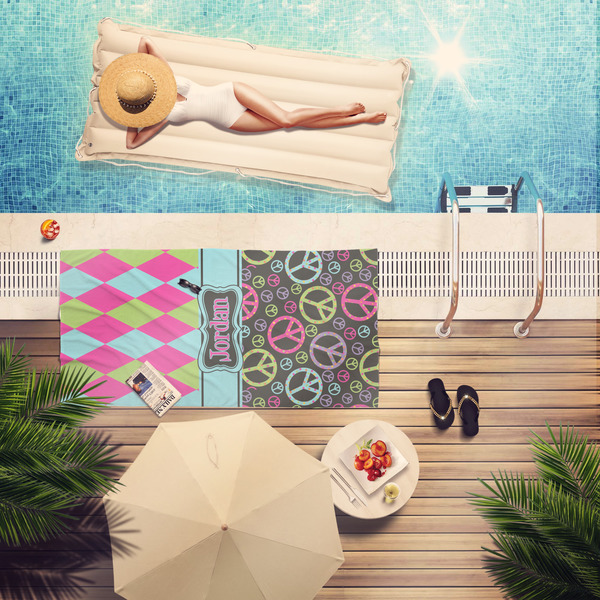 Harlequin & Peace Signs Pool Towel Lifestyle