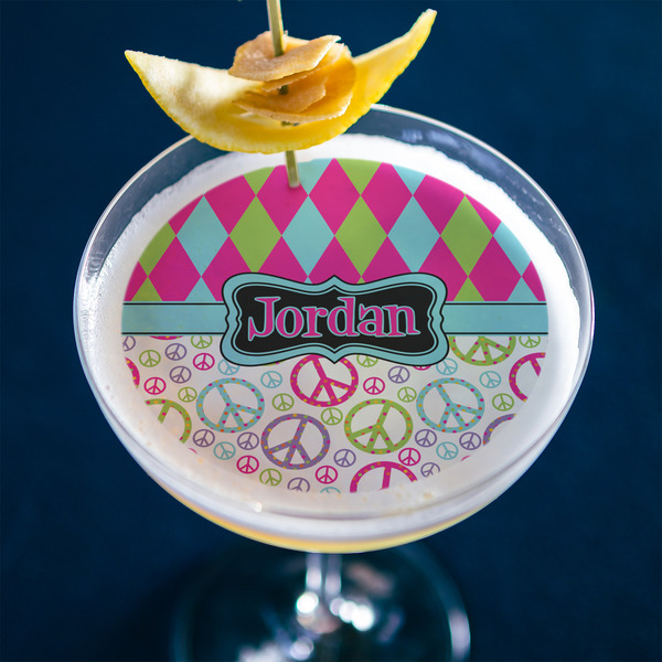 Harlequin & Peace Signs Printed Drink Topper - Large - In Context