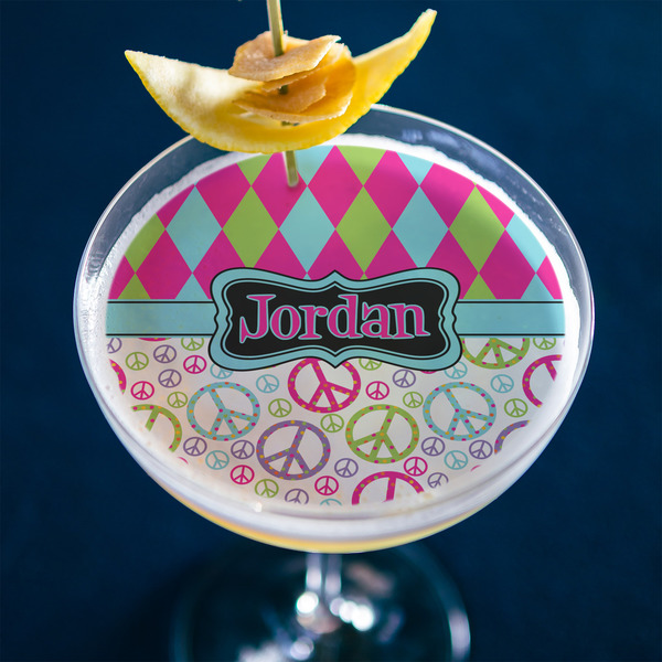 Harlequin & Peace Signs Printed Drink Topper - XLarge - In Context