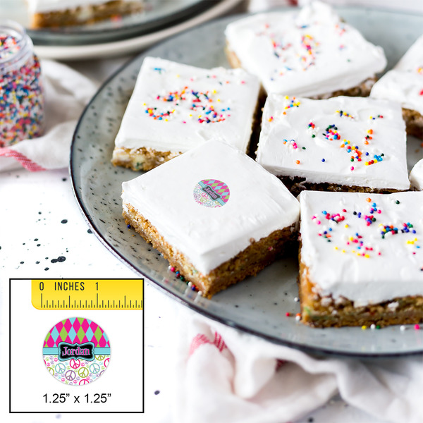 Harlequin & Peace Signs Printed Icing Circle - XSmall - In Context