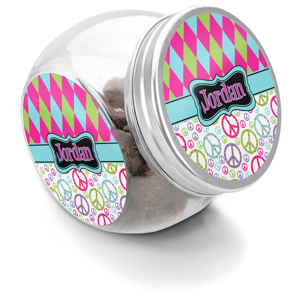 Custom Harlequin & Peace Signs Puppy Treat Jar (Personalized)