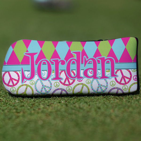 Custom Harlequin & Peace Signs Blade Putter Cover (Personalized)