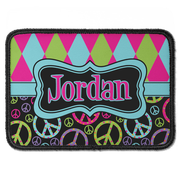 Custom Harlequin & Peace Signs Iron On Rectangle Patch w/ Name or Text