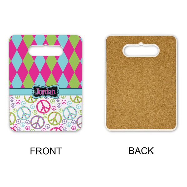 Harlequin & Peace Signs Rectangle Trivet with Handle - APPROVAL