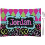 Harlequin & Peace Signs Rectangular Glass Appetizer / Dessert Plate - Single or Set (Personalized)