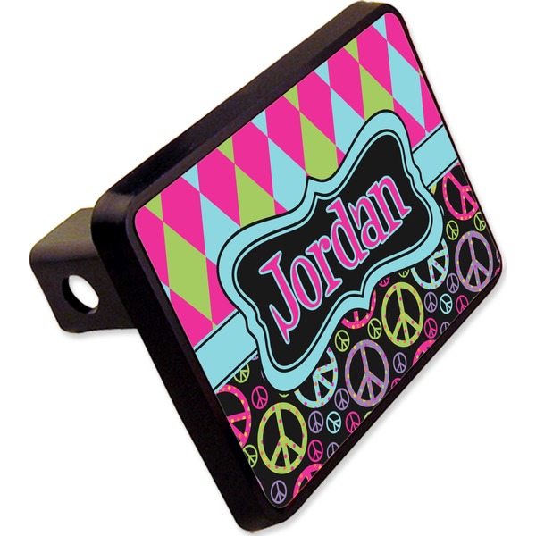 Custom Harlequin & Peace Signs Rectangular Trailer Hitch Cover - 2" (Personalized)
