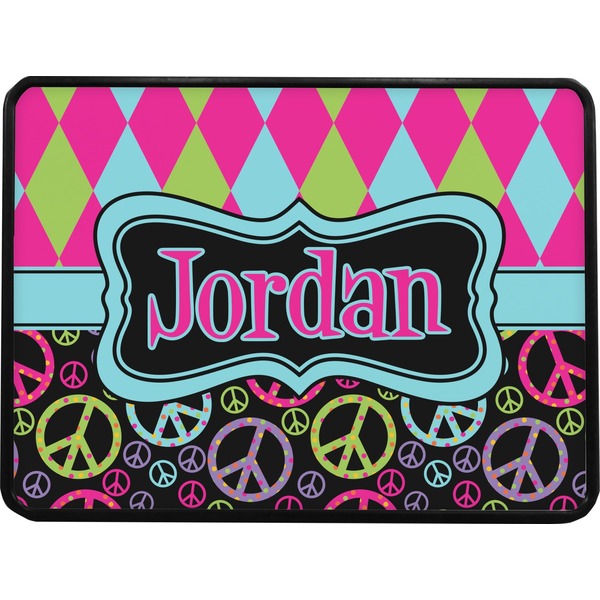 Harlequin & Peace Signs Rectangular Trailer Hitch Cover (Personalized)