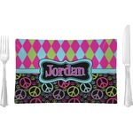 Harlequin & Peace Signs Glass Rectangular Lunch / Dinner Plate (Personalized)