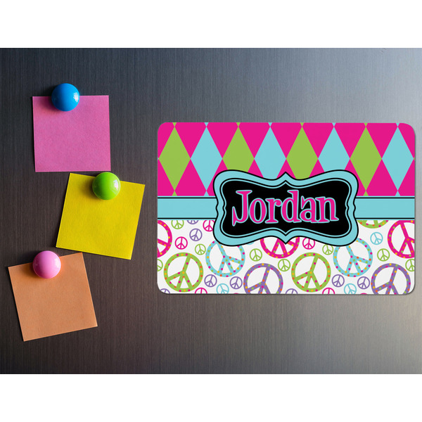 Harlequin & Peace Signs Rectangular Fridge Magnet - LIFESTYLE