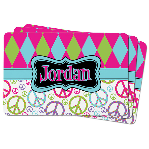 Harlequin & Peace Signs Rectangular Fridge Magnet - THREE