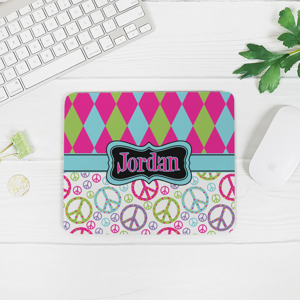 Harlequin & Peace Signs Rectangular Mouse Pad - LIFESTYLE 2