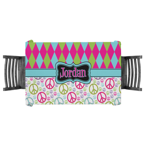 Custom Harlequin & Peace Signs Tablecloth - 58"x58" (Personalized)