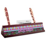 Harlequin & Peace Signs Red Mahogany Nameplate with Business Card Holder (Personalized)