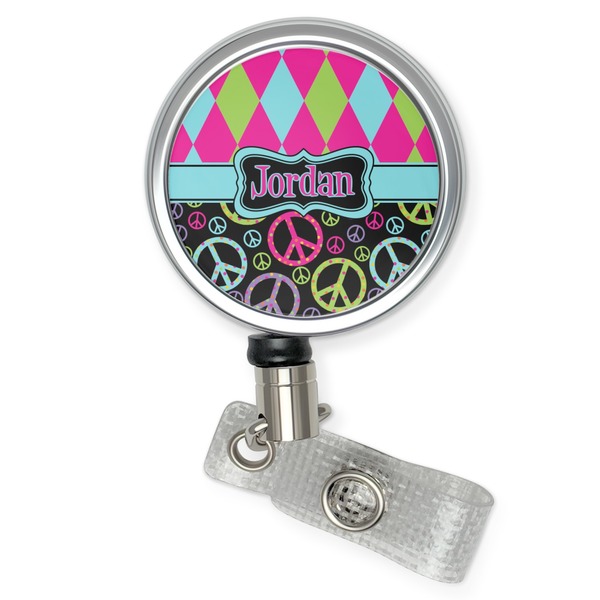 Custom Harlequin & Peace Signs Retractable Badge Reel (Personalized)