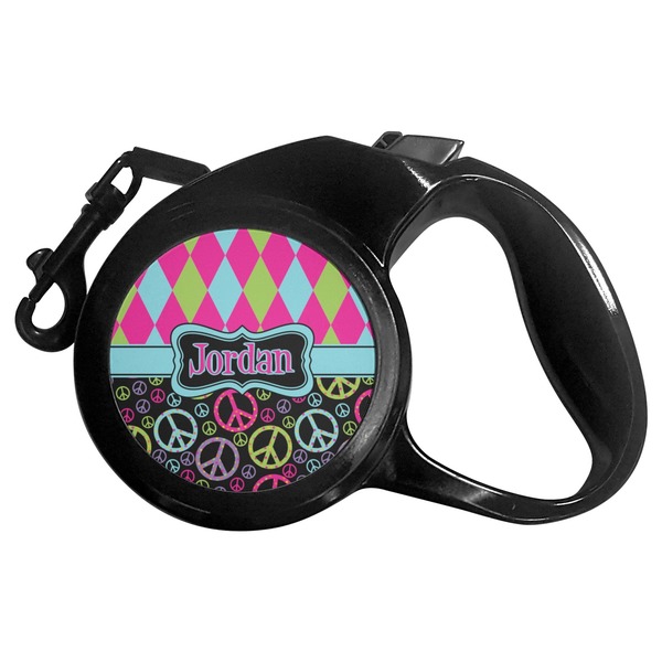 Custom Harlequin & Peace Signs Retractable Dog Leash - Large (Personalized)