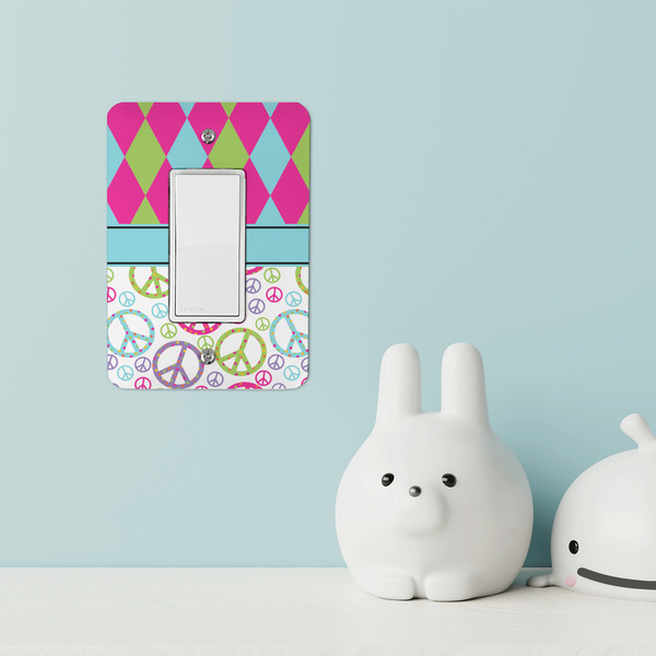 Harlequin & Peace Signs Rocker Light Switch Covers - Single - IN CONTEXT