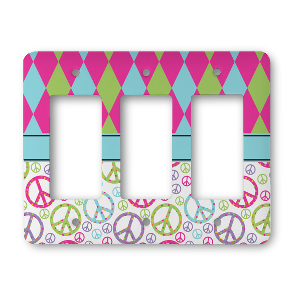 Custom Harlequin & Peace Signs Rocker Style Light Switch Cover - Three Switch