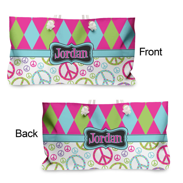 Harlequin & Peace Signs Large Rope Tote - From & Back View