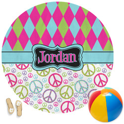 Harlequin & Peace Signs Round Beach Towel (Personalized)