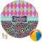 Harlequin & Peace Signs Round Beach Towel