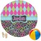 Harlequin & Peace Signs Round Beach Towel (Personalized)