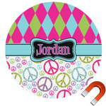 Harlequin & Peace Signs Round Car Magnet - 6" (Personalized)