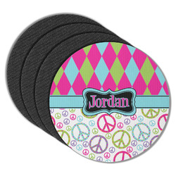 Harlequin & Peace Signs Round Rubber Backed Coasters - Set of 4 (Personalized)