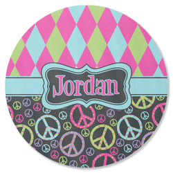 Harlequin & Peace Signs Round Rubber Backed Coaster (Personalized)